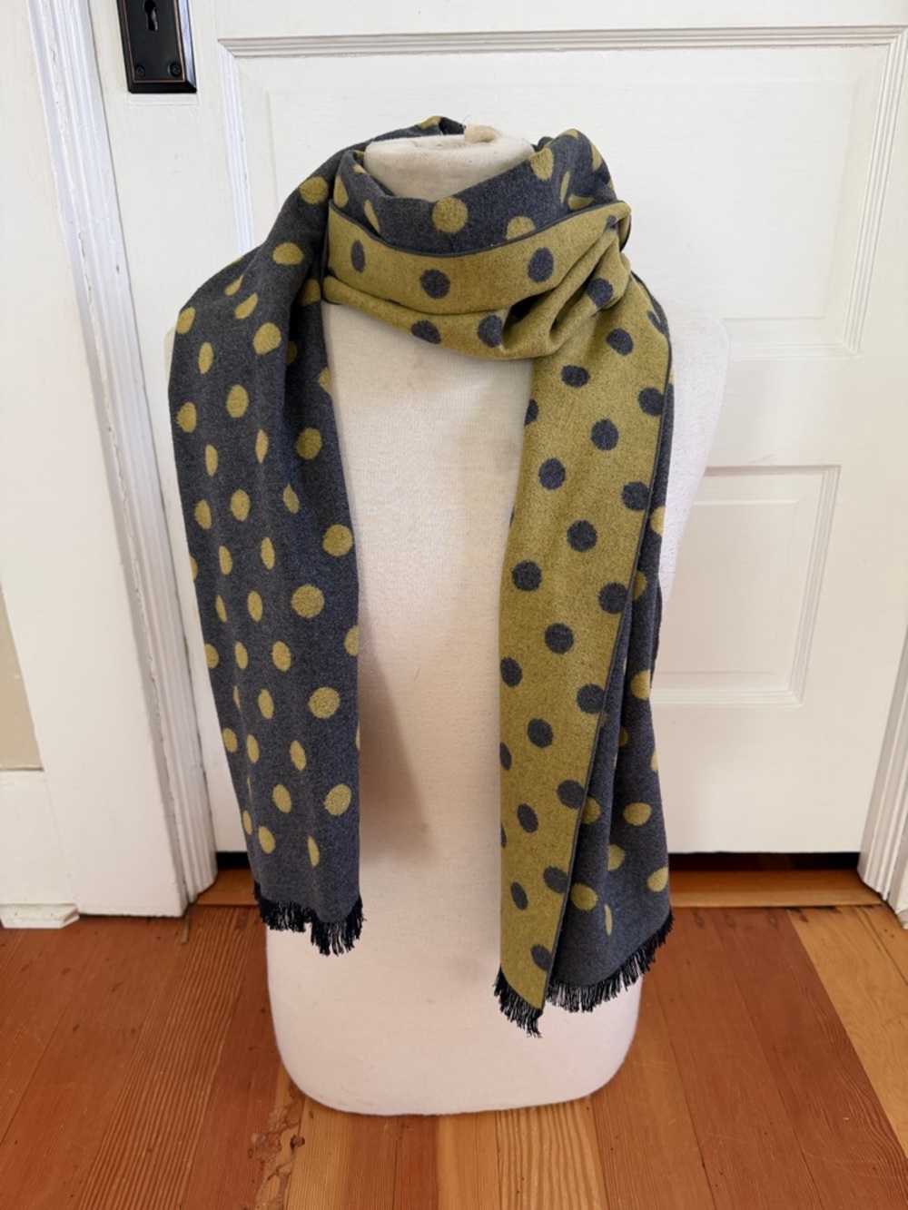 Chelsey by Joseph Green Grey Polka Dot Reversible‎ 100% Silk Scarf